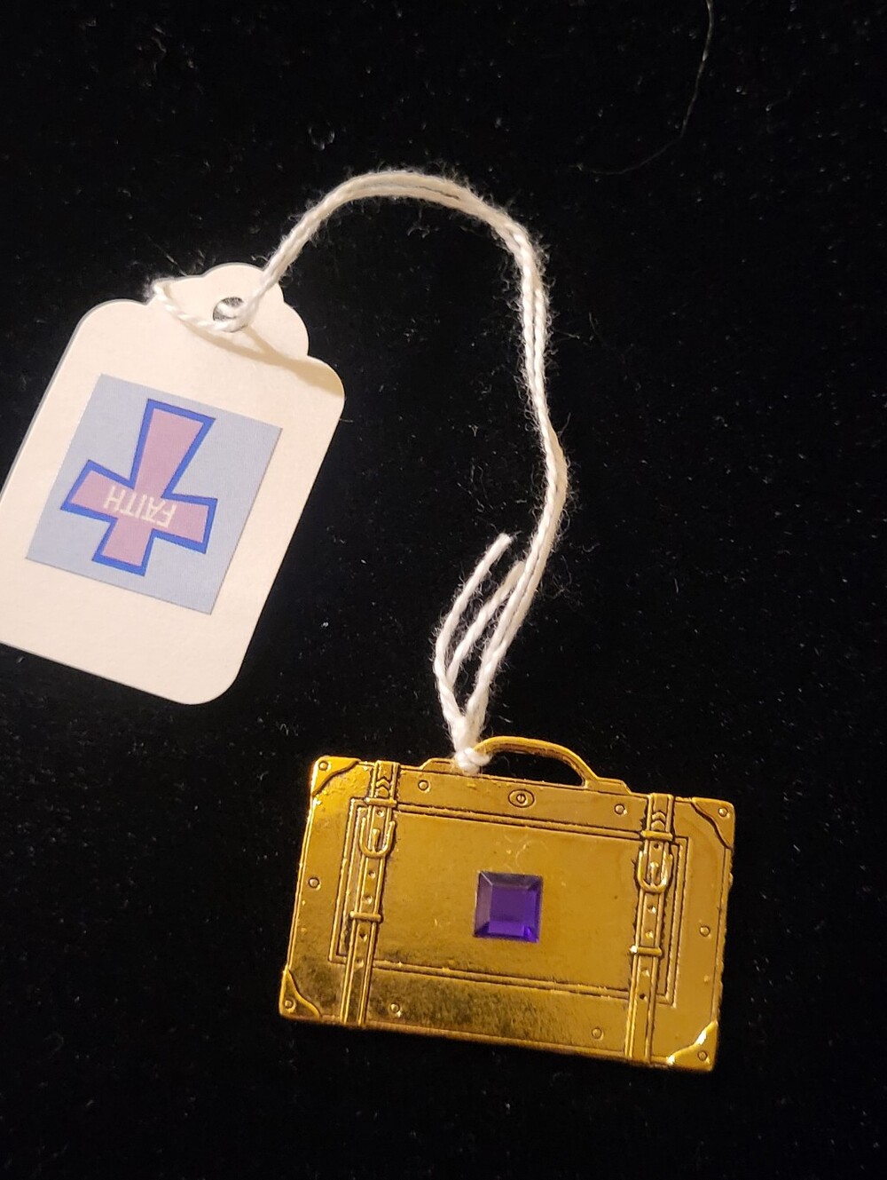 Travel Suitcase Charm Pendant with Faith Cross Tag Collectible Novelty Purple